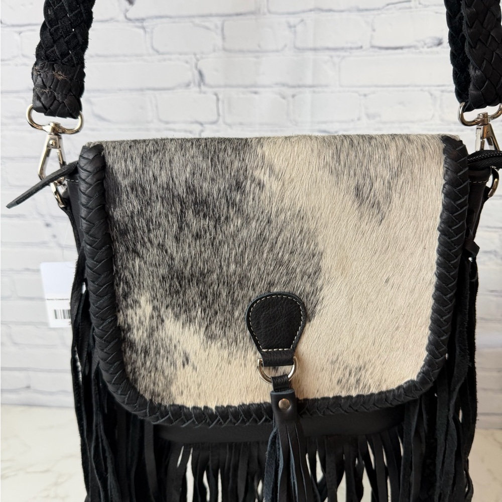 NWT: The Nancy Crossbody Genuine Hairon Cowhide Leather Tassel - Picture 3 of 6